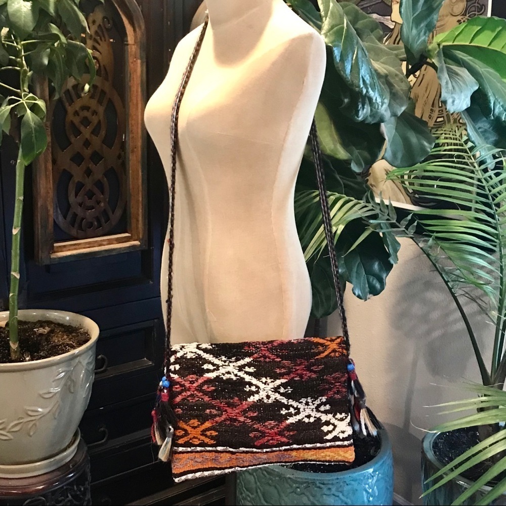 Vintage Peruvian Boho wool tapestry crossbody bag